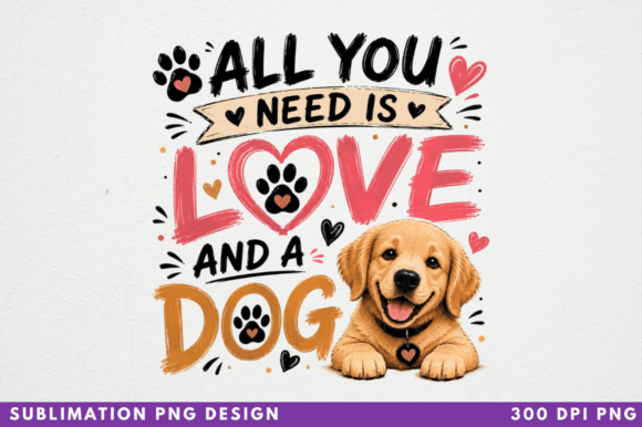 Evaluating the All You Need is Love and a Dog PNG for Sublimation and Print-on-Demand Projects
