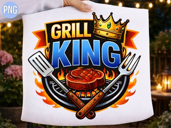 Grill King Flame BBQ Crown PNG Design
