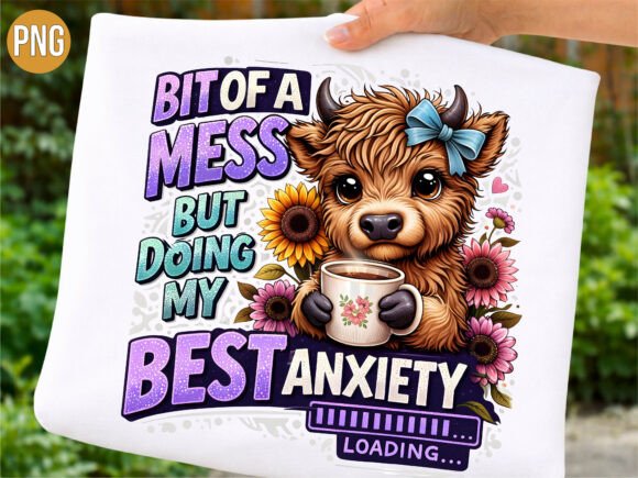 Mess Anxiety Loading Cow PNG T-SHIRT