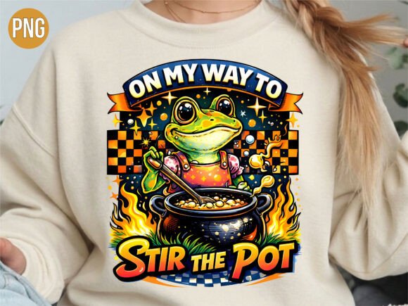 On My Way to Stir the Pot Frog PNG: A Versatile Design for Creators and Entrepreneurs