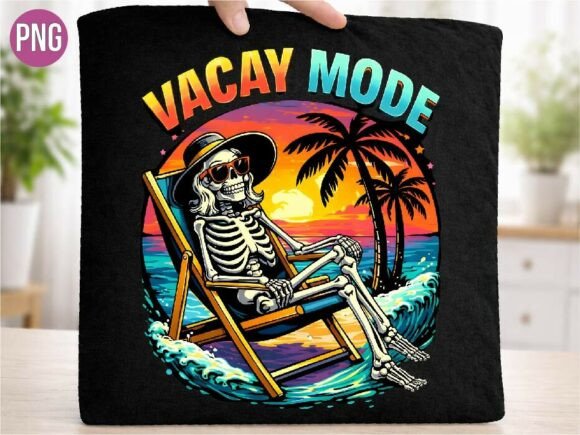 Skeleton Vacay Mode Beach PNG Design