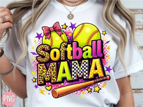 Vibrant Softball Mama Sports Design PNG: Elevating Creative Projects with High-Quality Digital Art
